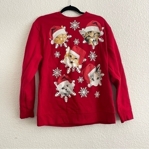 Ugly Christmas Sweater Cats Red with Snowflake Size L - Picture 5 of 5